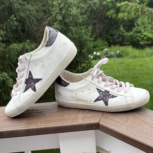 Golden Goose Superstar White leather purple glitter